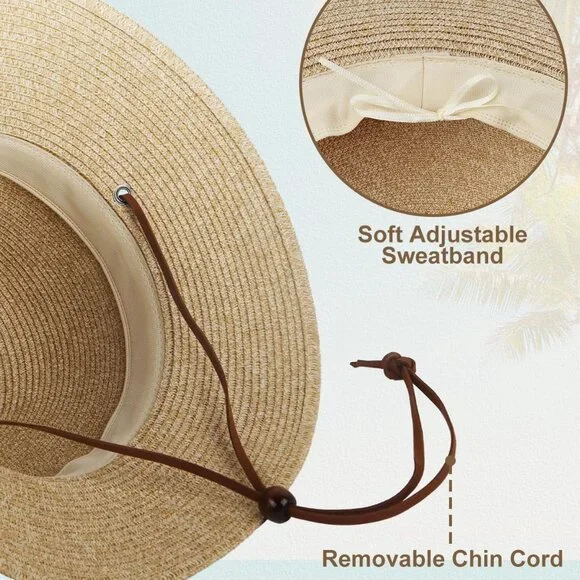 2XL/XL/L/M/S Womens Straw Hat,Wide Brim Sun Protection Beach Hats,UPF 50+ Floppy - Picture 3 of 5
